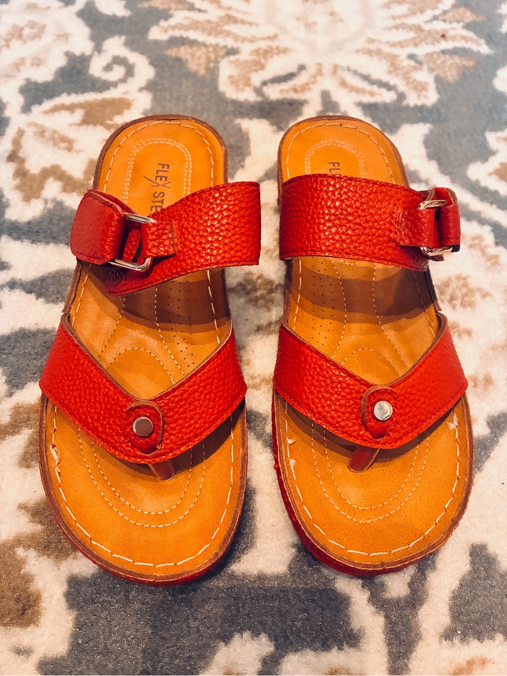 Red Leather Slide Sandals - Women's